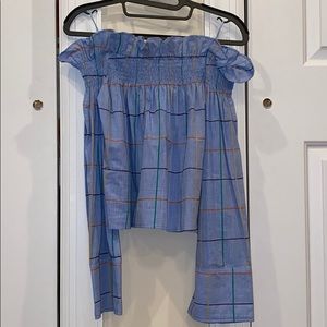 Off The Shoulder Ecru Checkered Top